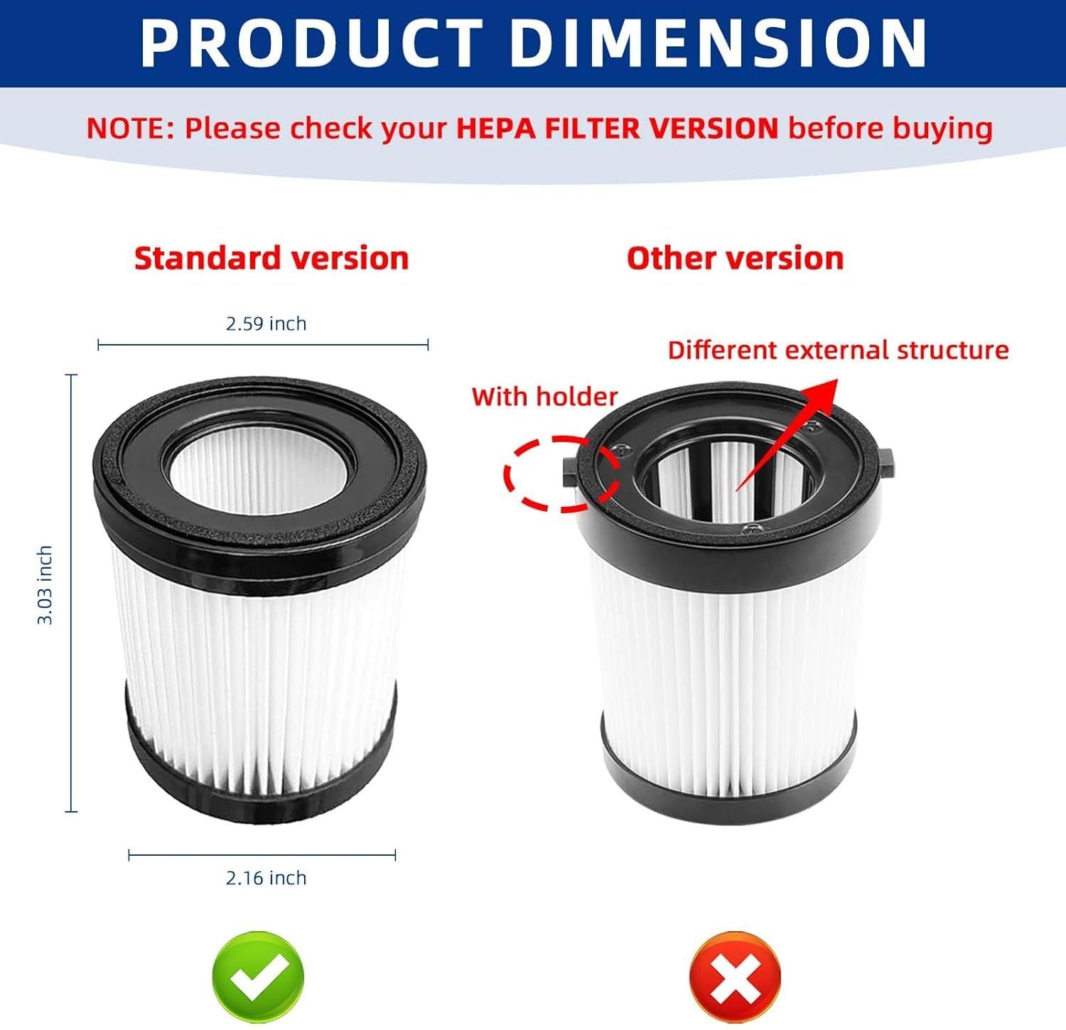 Vacuum Filter Replacement Compatible with Fabuletta FSV001/FSV101,Girnoor G160/G165, Lubluelu 202, Oraimo OSV-102, VacLife VL732 Stick Vacuum Cleaners - 4 Pack