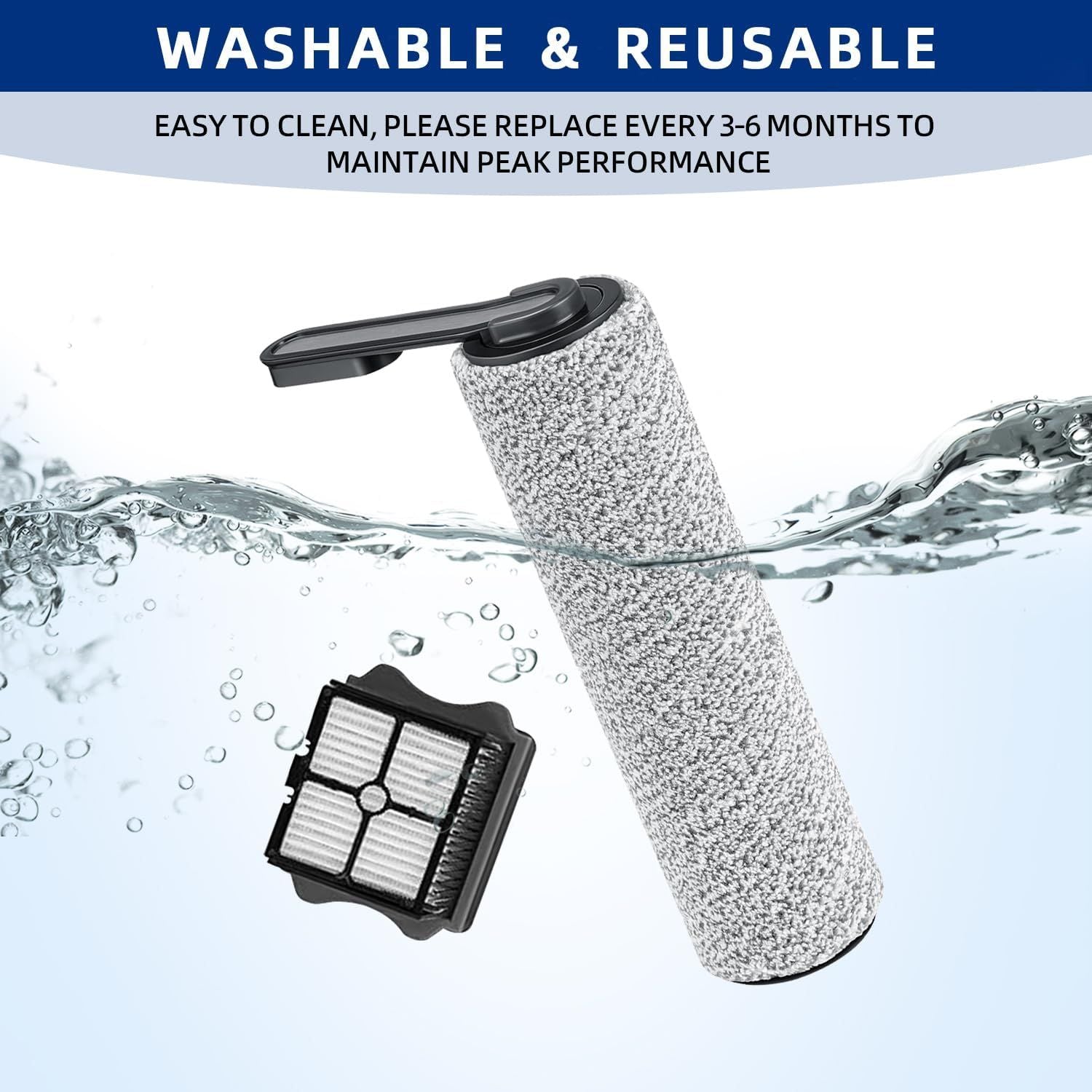 Floor ONE S5 Brush Roller and HEPA Filter Replacement, Compatible with Tineco S5 / S5 Pro /S5 Pro 2 / iFLOOR 5 Breeze Complete Cordless Wet Dry Vacuum Cleaner - 2 Soft Rollers + 6 Vacuum Filters