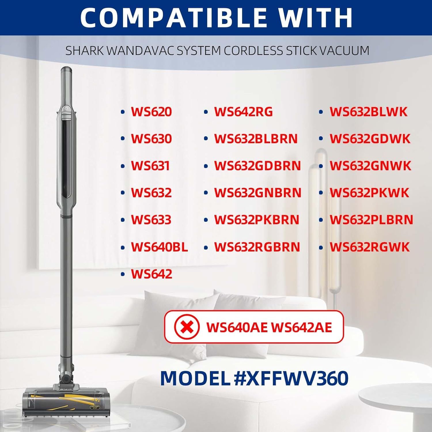 Vacuum Replacement Filters for Shark Wandvac System WV360 WS620 WS630 WS632 WS632BLBRN WS632GDBRN WS632GNBRN WS632PKBRN WS632RGBRN Cordless Stick Vacuum Cleaner - Compare to Part XFFWV360-6 Pack