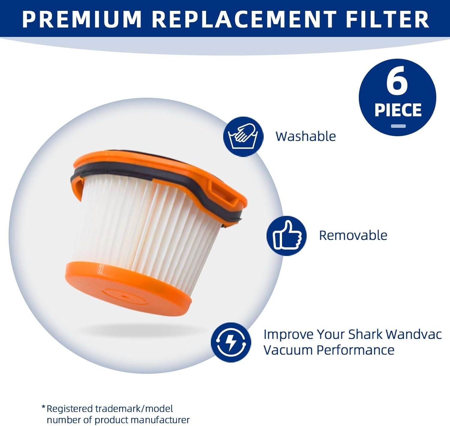 Vacuum Replacement Filters for Shark Wandvac System WV360 WS620 WS630 WS632 WS632BLBRN WS632GDBRN WS632GNBRN WS632PKBRN WS632RGBRN Cordless Stick Vacuum Cleaner - Compare to Part XFFWV360-6 Pack