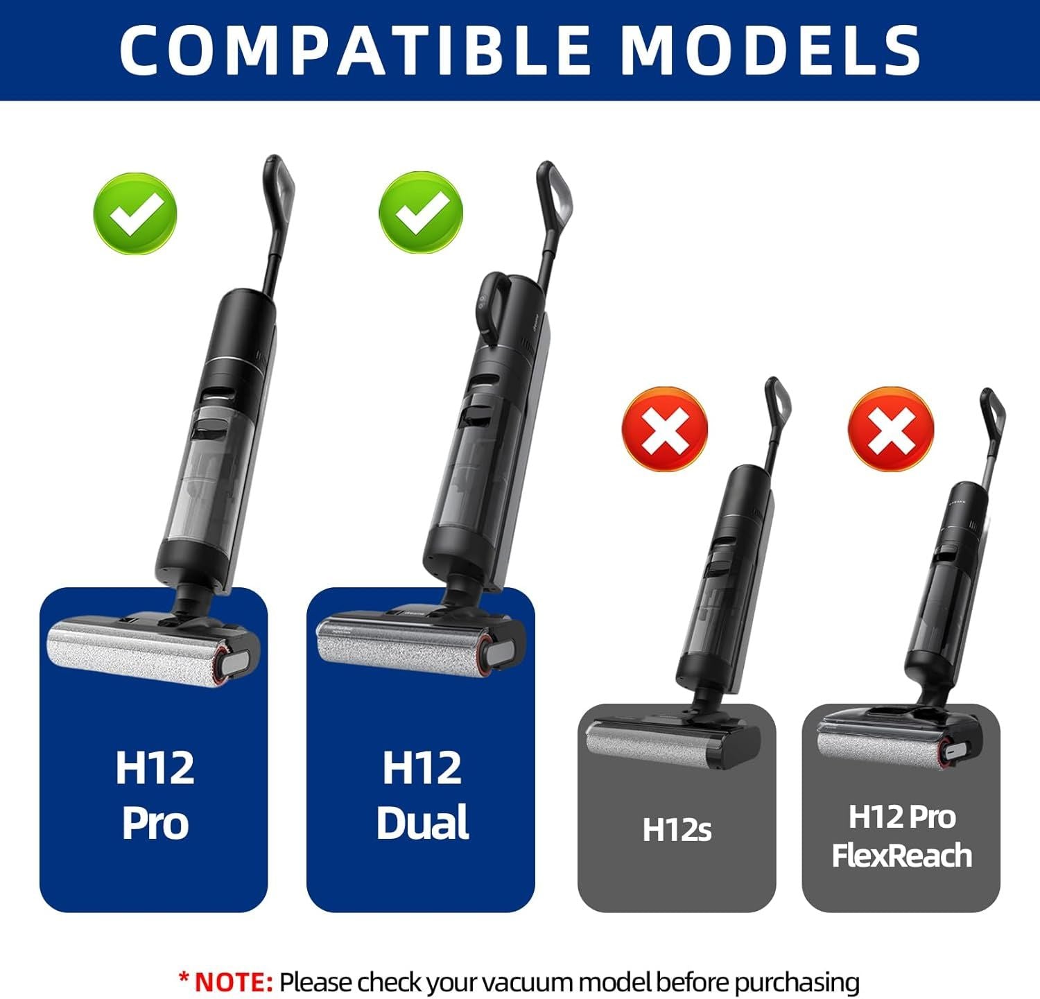 H12 Pro Brush Roller and Filter Replacment Compatible with Dreame H12 Pro, H12 Dual Cordless Wet Dry Vacuum Cleaner - 2 Brushrollers+ 4 Vacuum Filters +1 Cleaning Brush