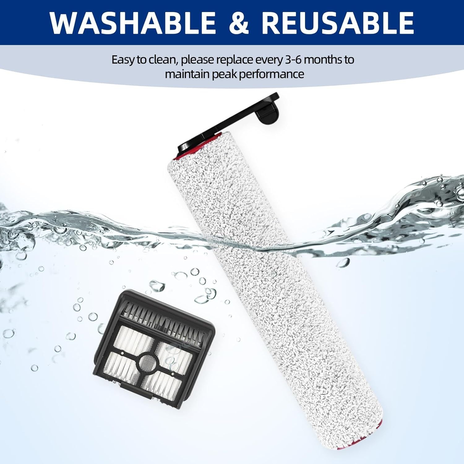 H12 Pro Brush Roller and Filter Replacment Compatible with Dreame H12 Pro, H12 Dual Cordless Wet Dry Vacuum Cleaner - 2 Brushrollers+ 4 Vacuum Filters +1 Cleaning Brush