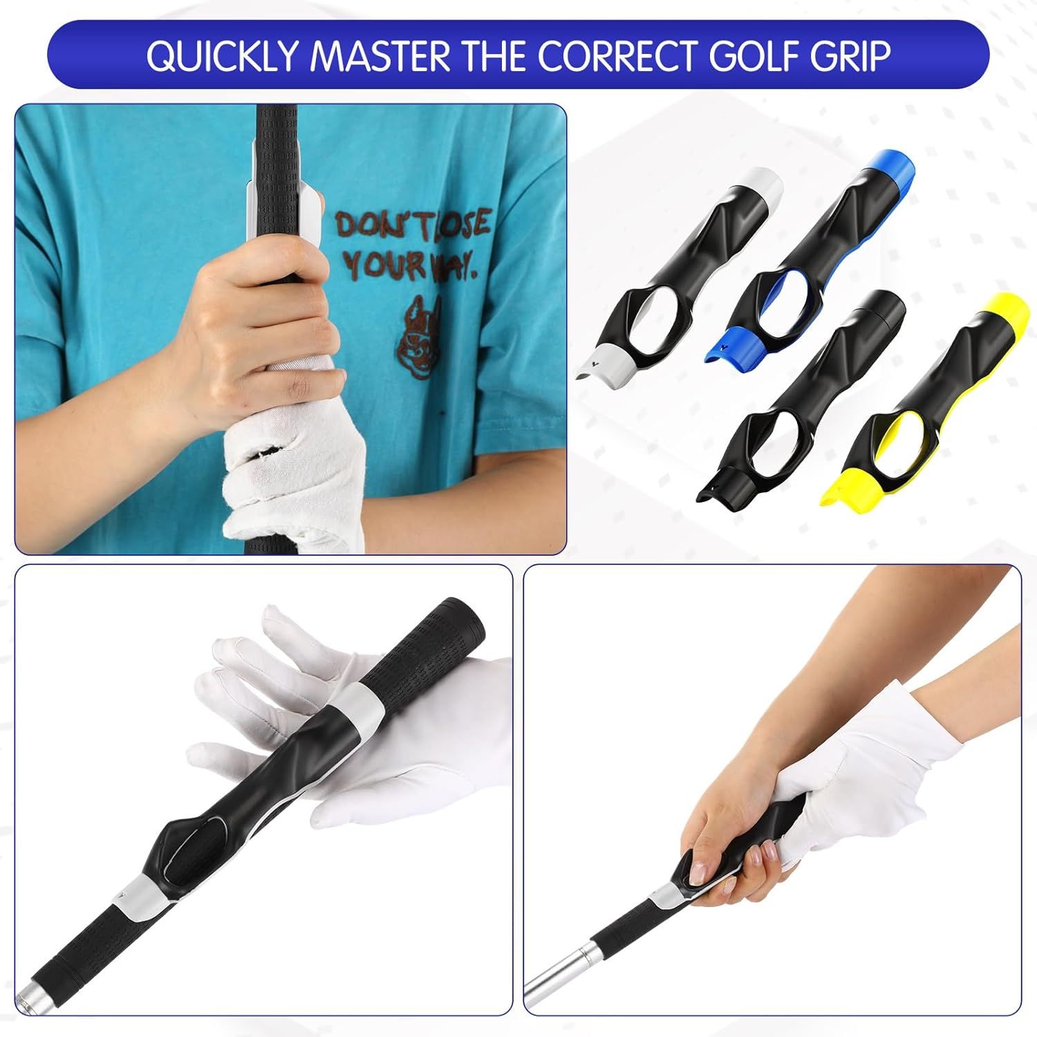 4 Pcs Golf Grip Trainer, Golf Training Aid Swing Trainers Club Grips Accessories for Golfer Enhance Strength Hand Position and Swing Technique, Unique Gift for Golfing Enthusiasts