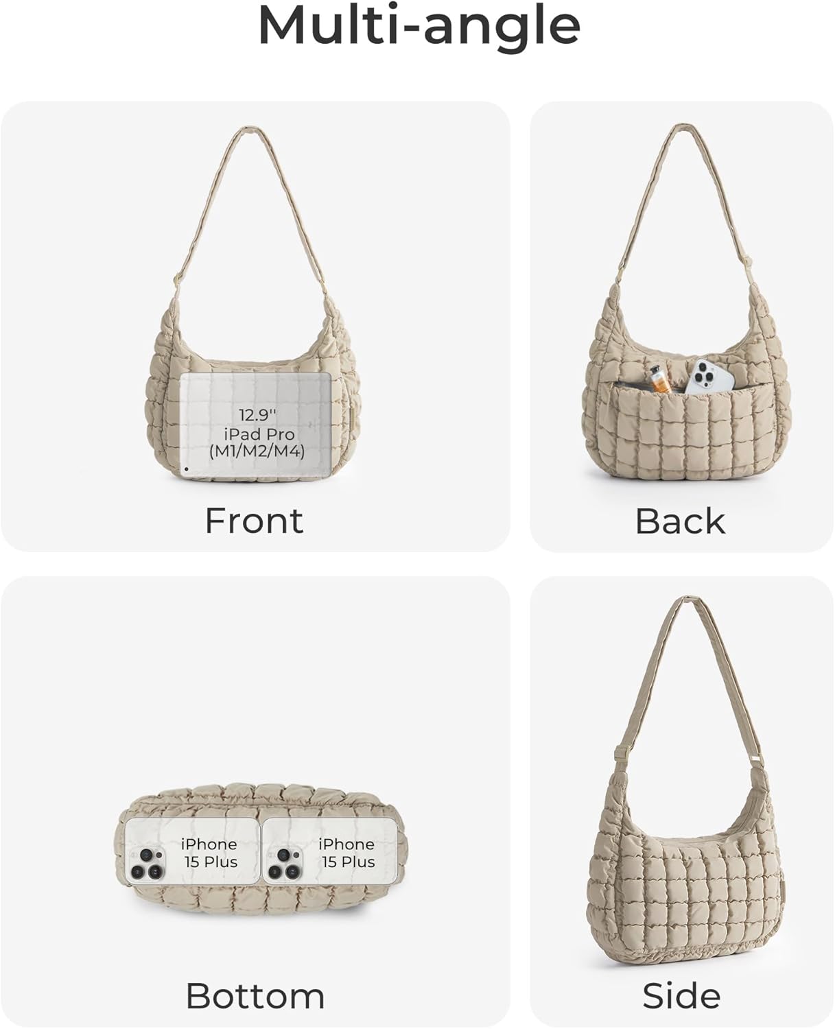 Quilted Crossbody Bag for Women, Lightweight Puffer Purse for Travel, Daily Use & Work | Water-resistant, Puffy Shoulder Bag, w/ Adjustable Strap, Light & Comfortable, Hands-free Bags, Travel Essentials