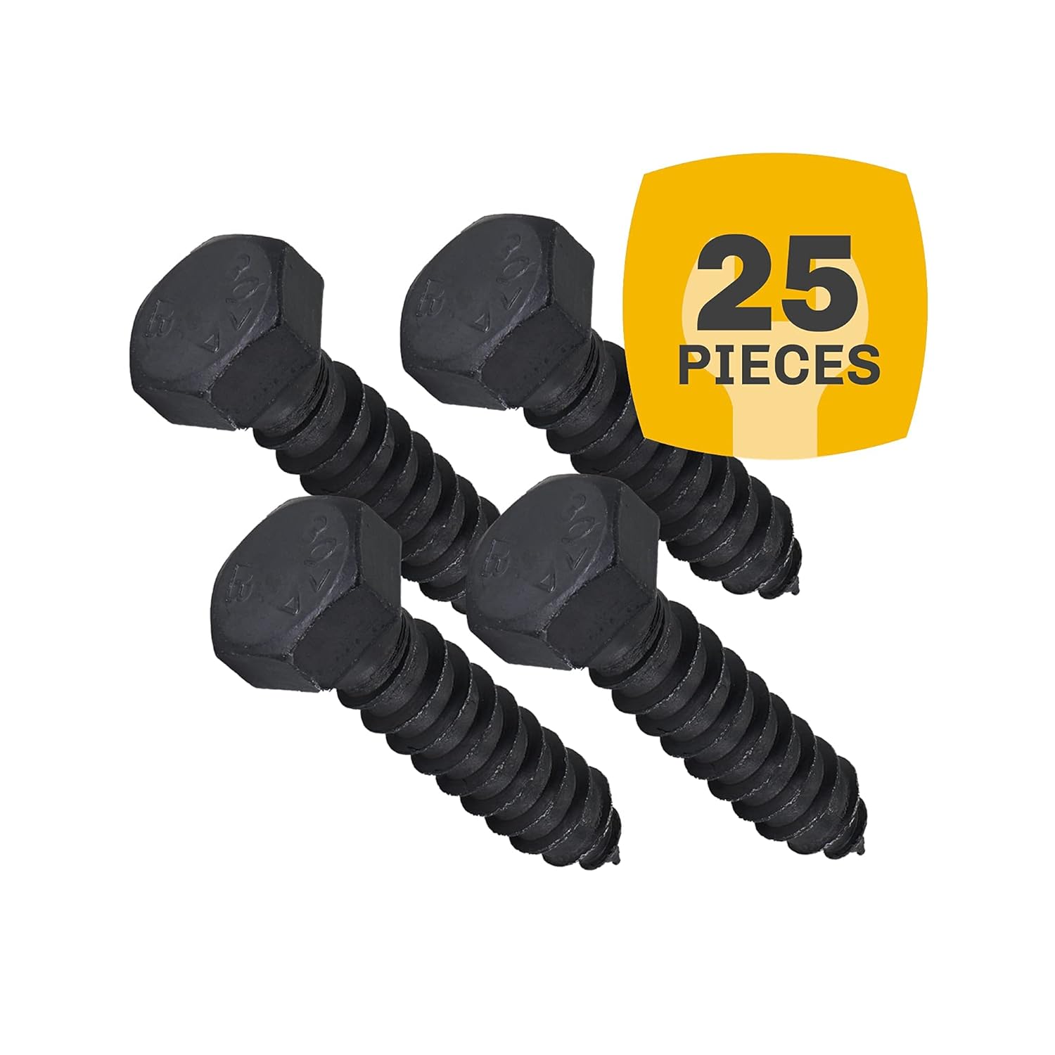 1/2" x 2”, 25-Piece Black Lag Bolts, Rustproof 4-Layer Ceramic BLAKOTE, 2X Protection of Galvanized Lag Screws, for Decks Pergolas by Makers Bolt