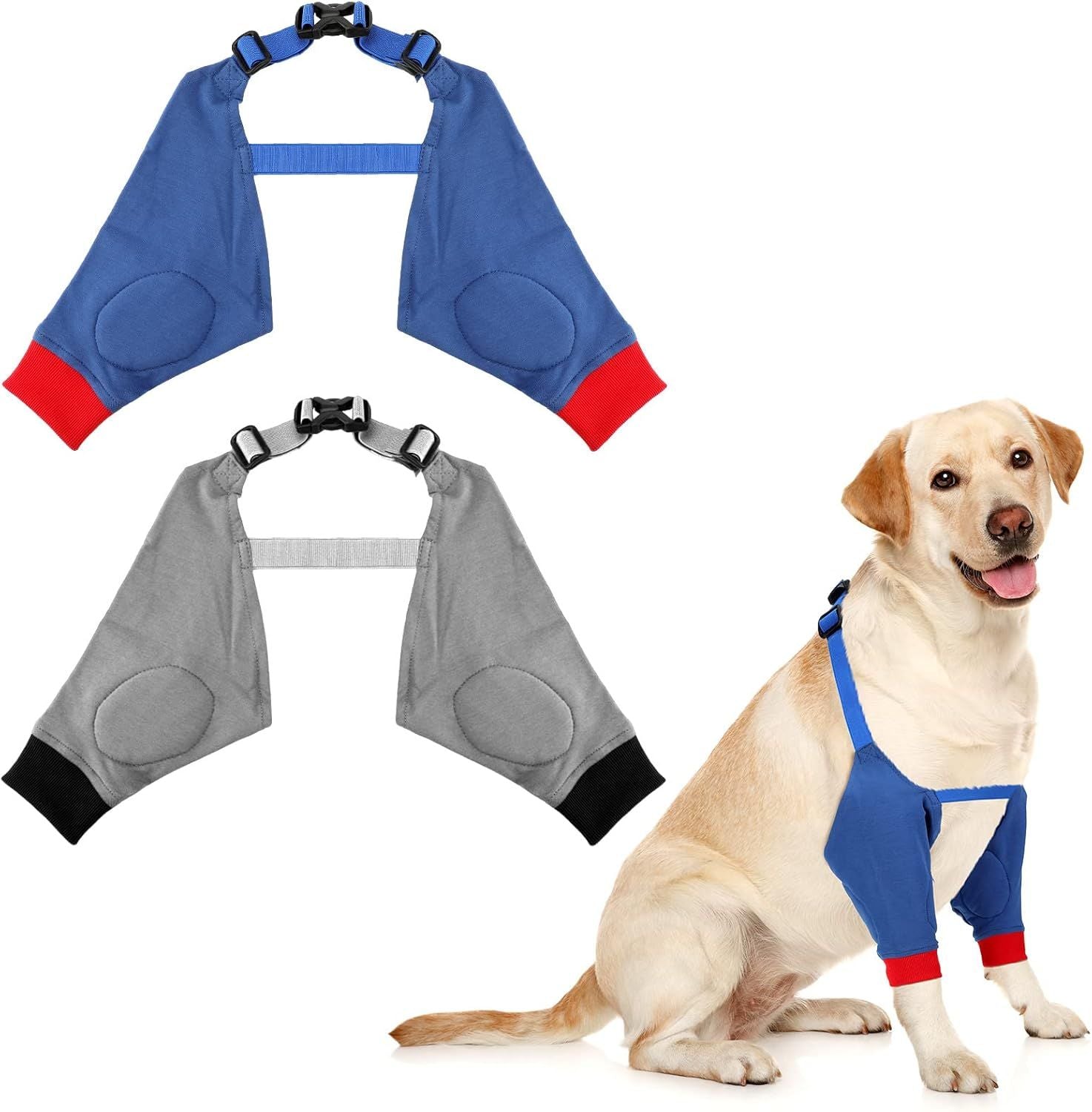 2 Pairs Dog Elbow Protector Dog Recovery Sleeve with Elastic Band Soft Padded Adjustable Front Leg Braces for Small Medium Large Doggy, 2 Colors X-Large
