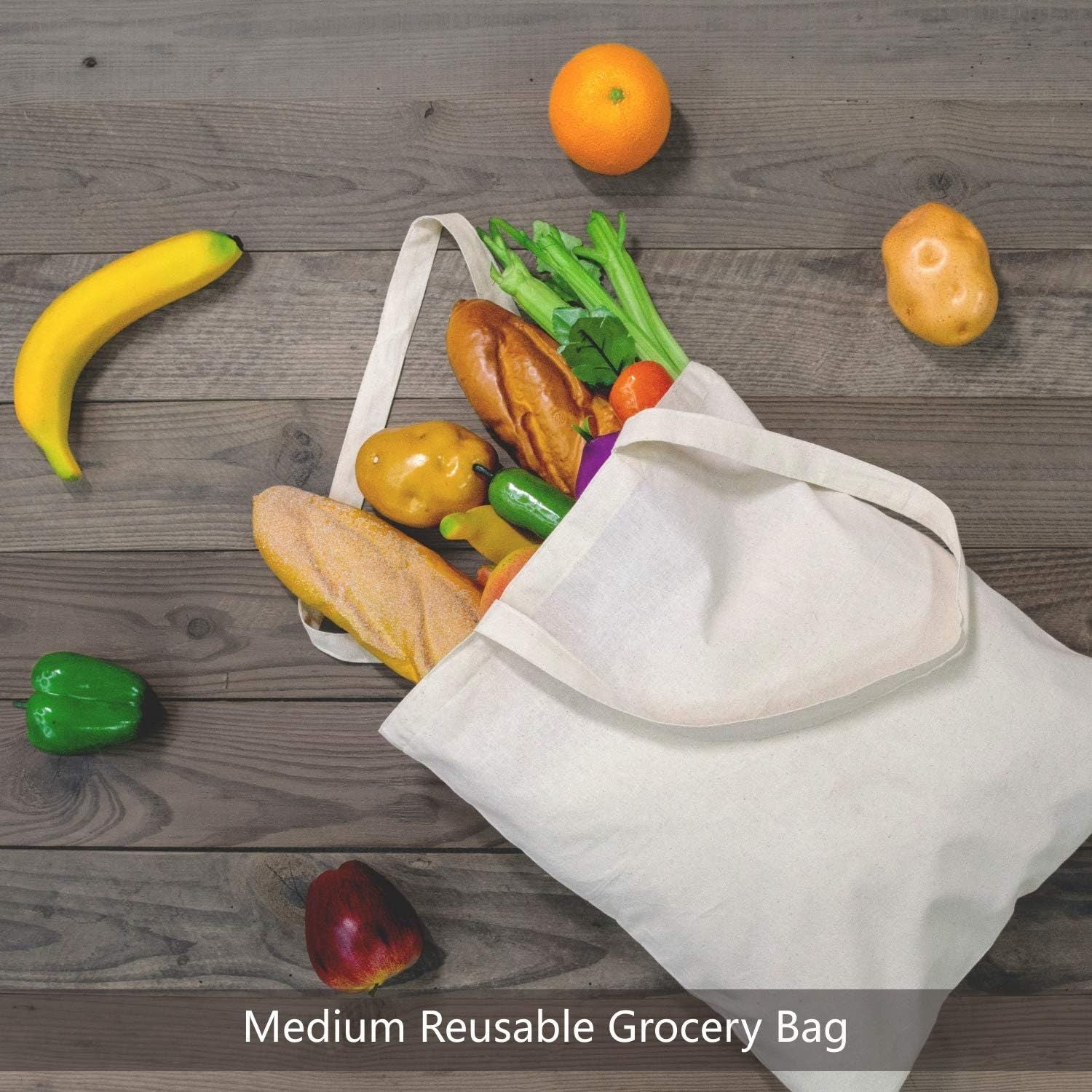 12-Pack Economical 16"x15" Cotton Tote Bags, Lightweight Medium Reusable Grocery Shopping Cloth Bags, Suitable for DIY, Advertising, Promotion, Gift, Activity