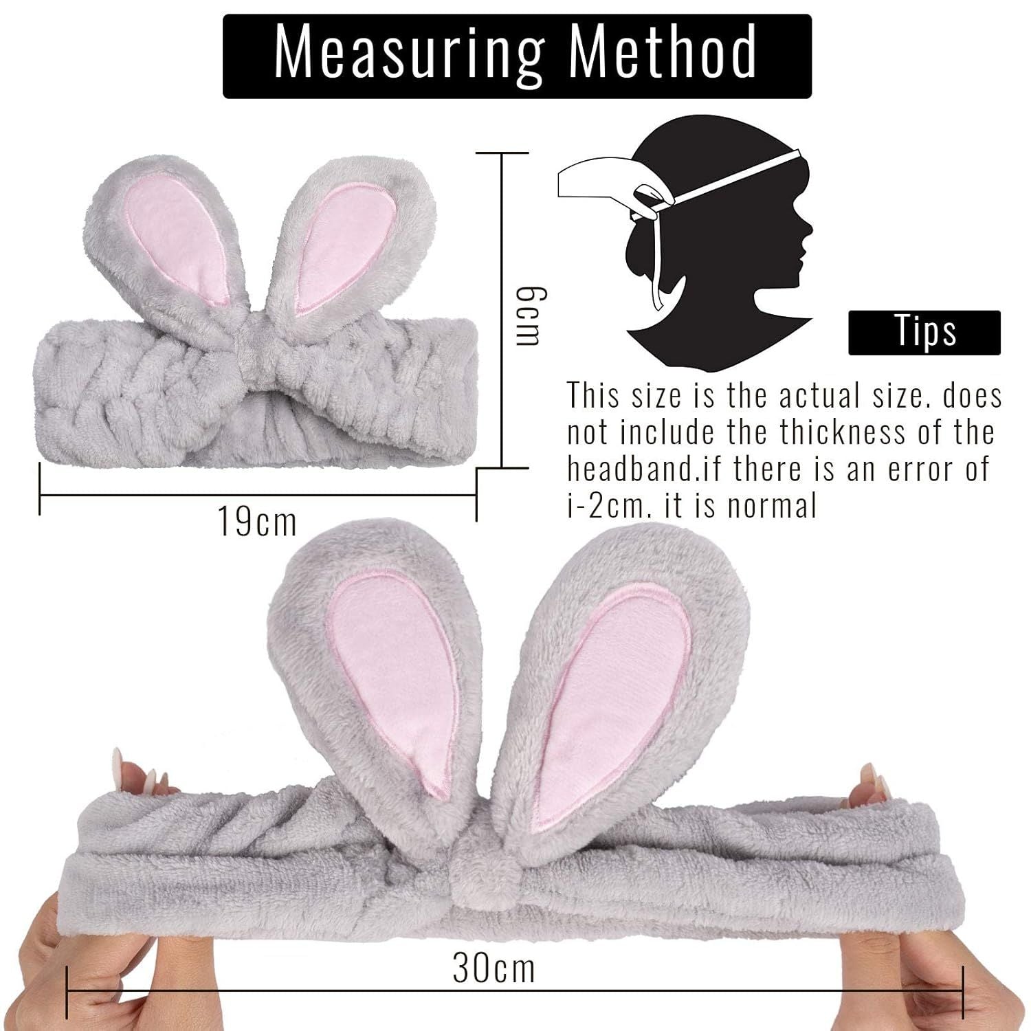 4 Pack Easter Bunny Makeup Headband Rabbit Ear Spa Hair Band Coral Fleece Elastic Head Wrap Stretchy Headband for Party Face Washing Beauty Shower Women Girls Blue, White, Gray, Purple