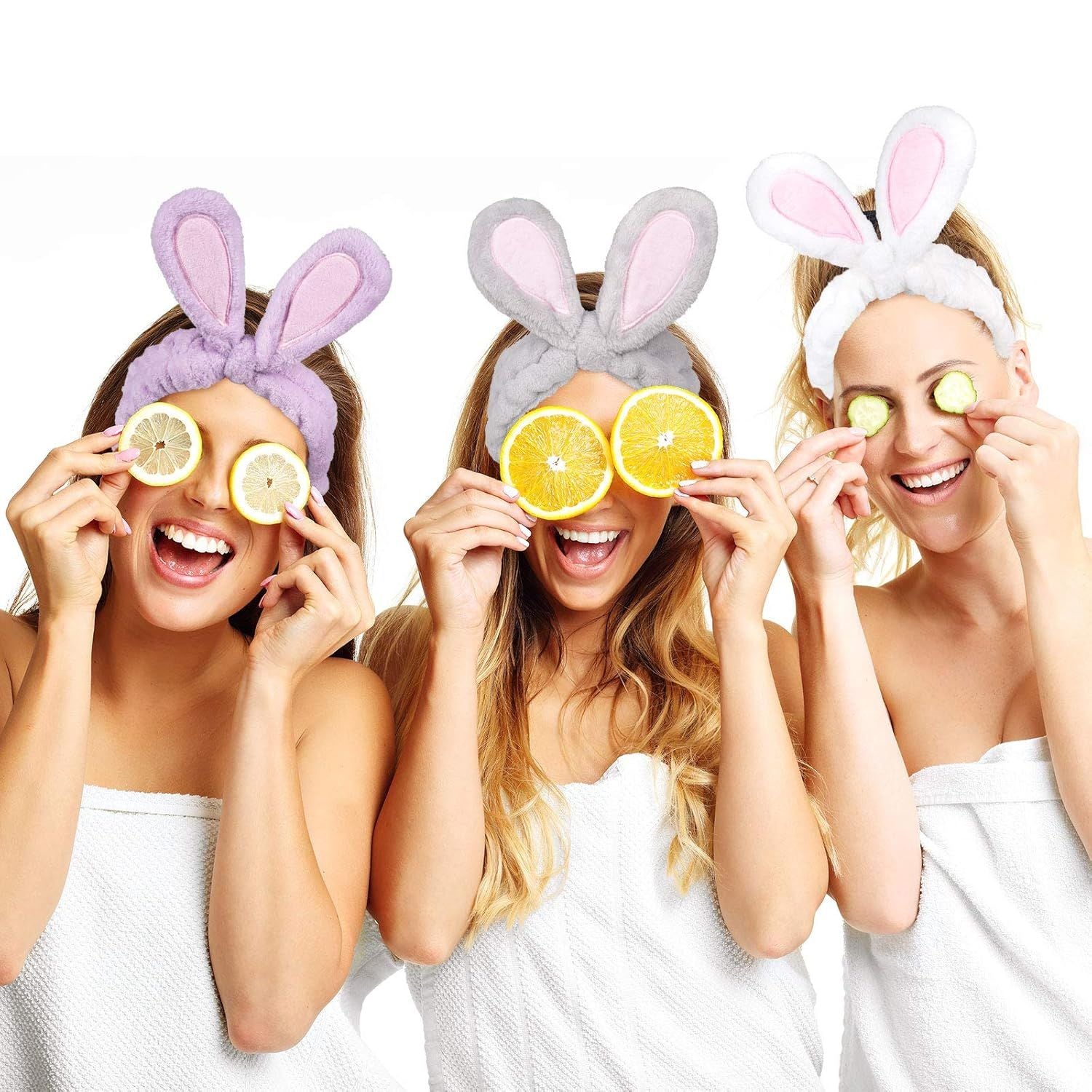 4 Pack Easter Bunny Makeup Headband Rabbit Ear Spa Hair Band Coral Fleece Elastic Head Wrap Stretchy Headband for Party Face Washing Beauty Shower Women Girls Blue, White, Gray, Purple