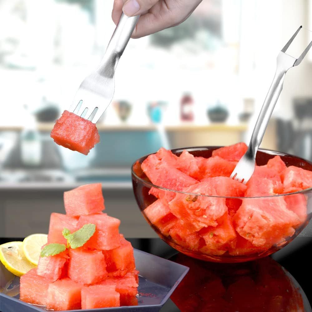 2-in-1 Watermelon Fork Slicer, Stainless Steel Fruit Cutter Watermelon Cutter Slicer Tool 2