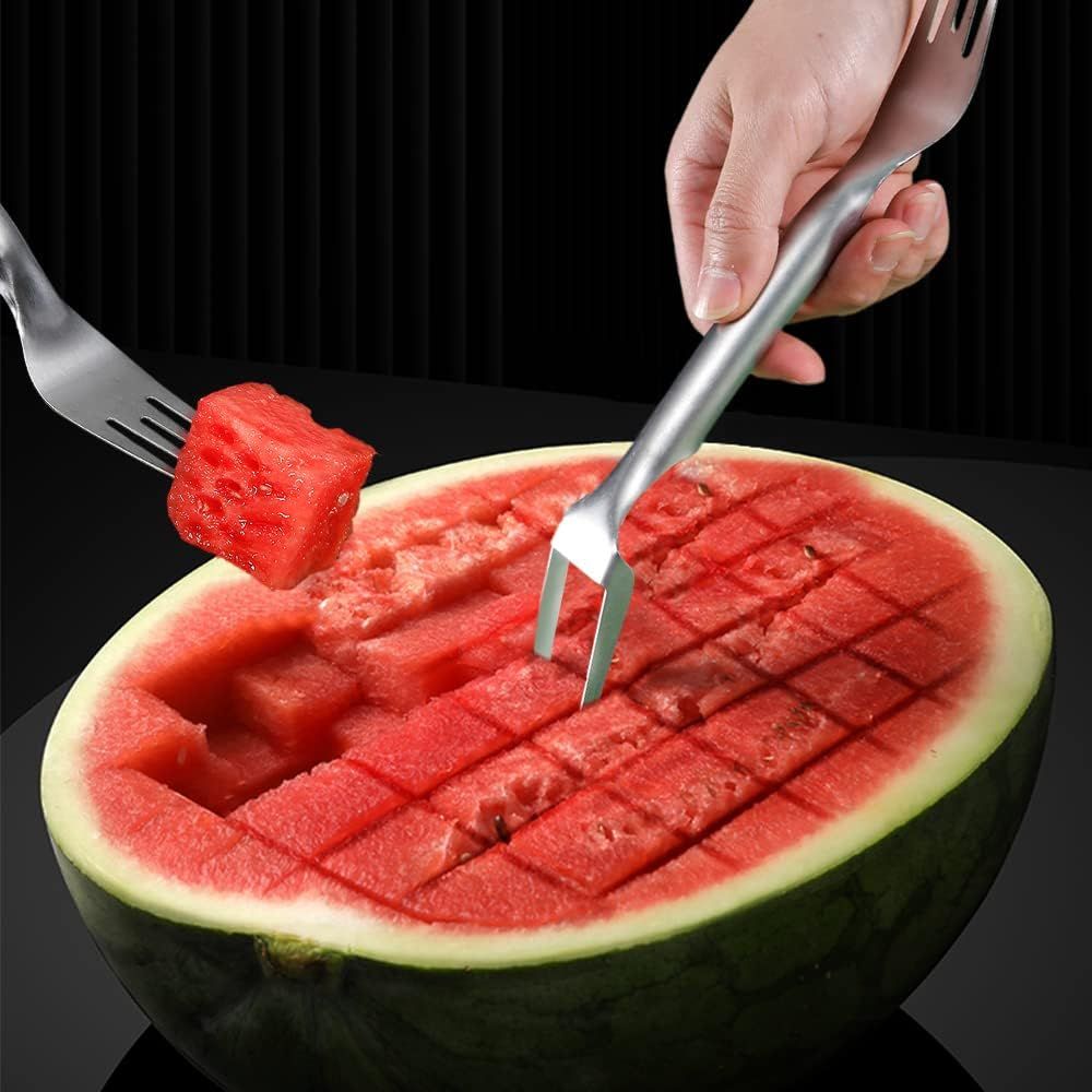 2-in-1 Watermelon Fork Slicer, Stainless Steel Fruit Cutter Watermelon Cutter Slicer Tool 2