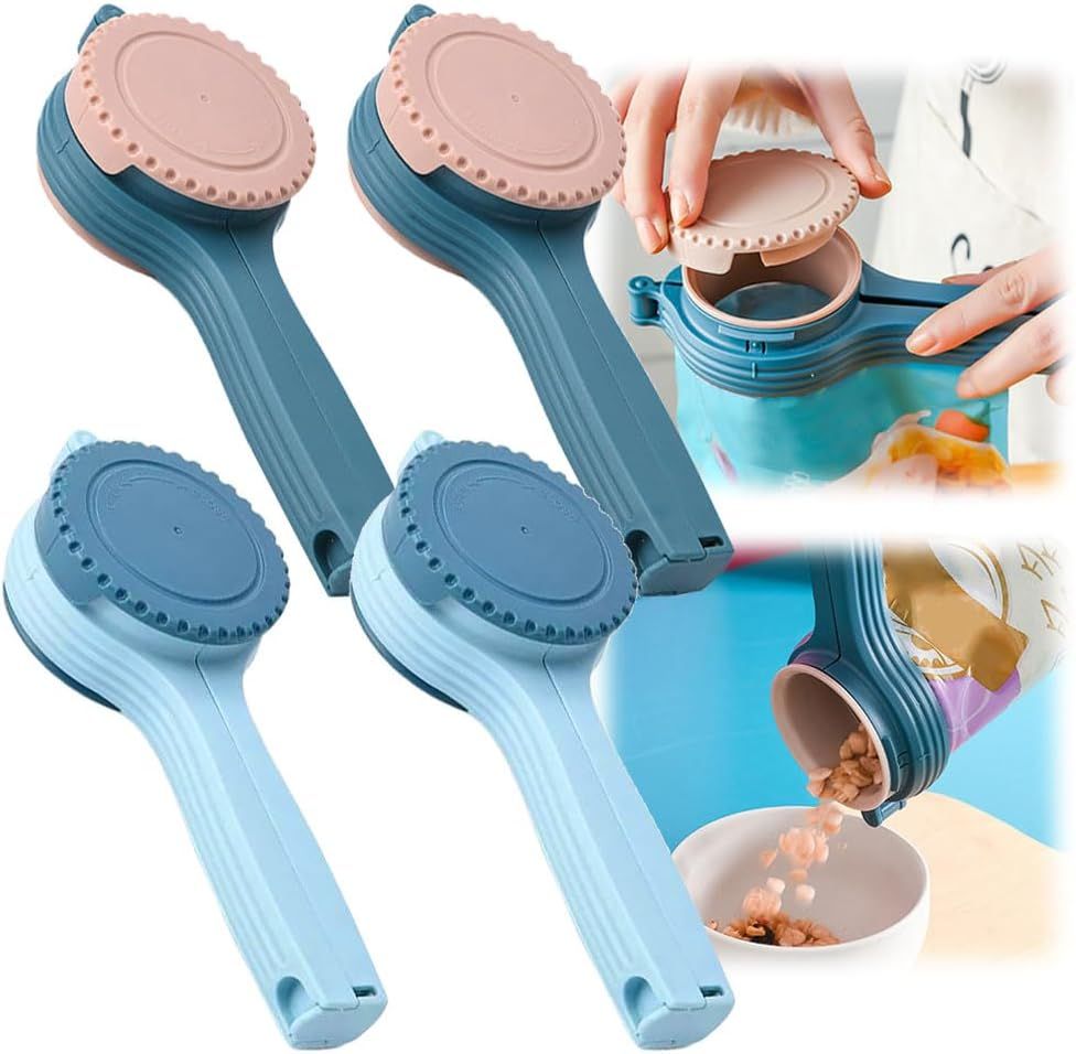 Bag Clip with Pour Spout, Food Bag Sealing Clip, Reusable Plastic Cap Sealer 4