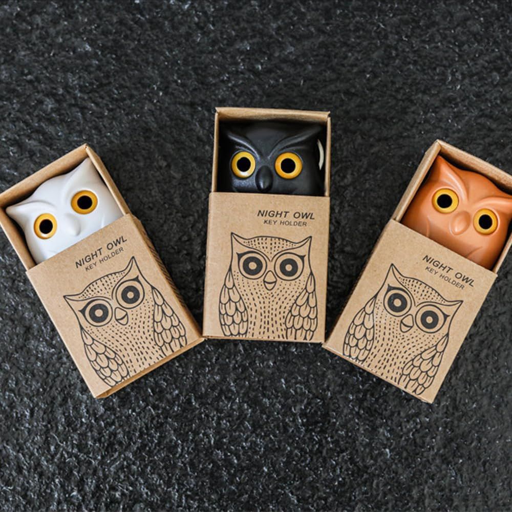Owl Key Holder, Night Owl Magnetic Wall Key Holder Owl Key Hooks, Automatic Open Close Eyes Owl Key Holder with Wall Self-Adhesive Tape Black+White
