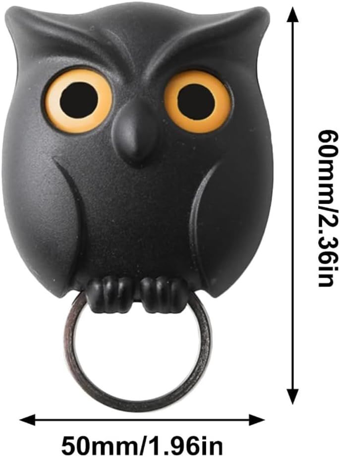 Owl Key Holder, Night Owl Magnetic Wall Key Holder Owl Key Hooks, Automatic Open Close Eyes Owl Key Holder with Wall Self-Adhesive Tape Black+White
