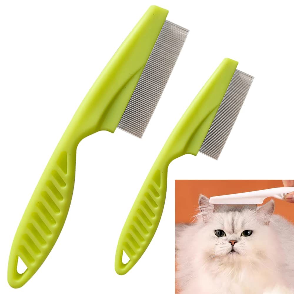 Multifunctional Pet Hair Comb, 2023 New Magic Pet Comb Dog Combs for Grooming, Stain Tear Removal Comb Stainless Steel Fine-Tooth Grooming Massage Comb for Dog Cat 1 Pair, Green
