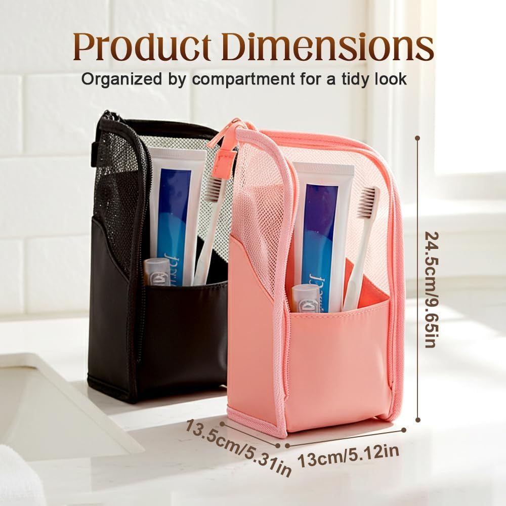 Standing Toiletry Bag, 2026 New Portable Lightweight Travel Toiletry Bag Nylon Travel Toothbrush Storage Hanging Travel Toiletry Bags for Cosmetic, Toothbrush, Toothpaste 1, Pink