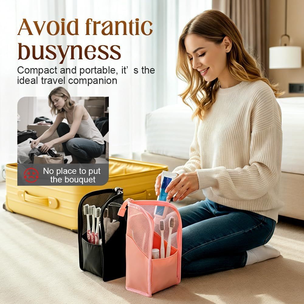 Standing Toiletry Bag, 2026 New Portable Lightweight Travel Toiletry Bag Nylon Travel Toothbrush Storage Hanging Travel Toiletry Bags for Cosmetic, Toothbrush, Toothpaste 1, Pink