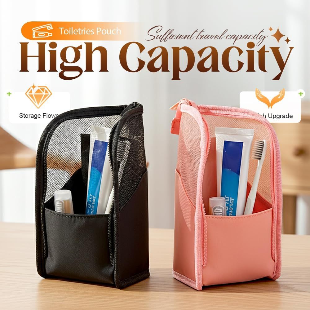 Standing Toiletry Bag, 2026 New Portable Lightweight Travel Toiletry Bag Nylon Travel Toothbrush Storage Hanging Travel Toiletry Bags for Cosmetic, Toothbrush, Toothpaste 1, Pink