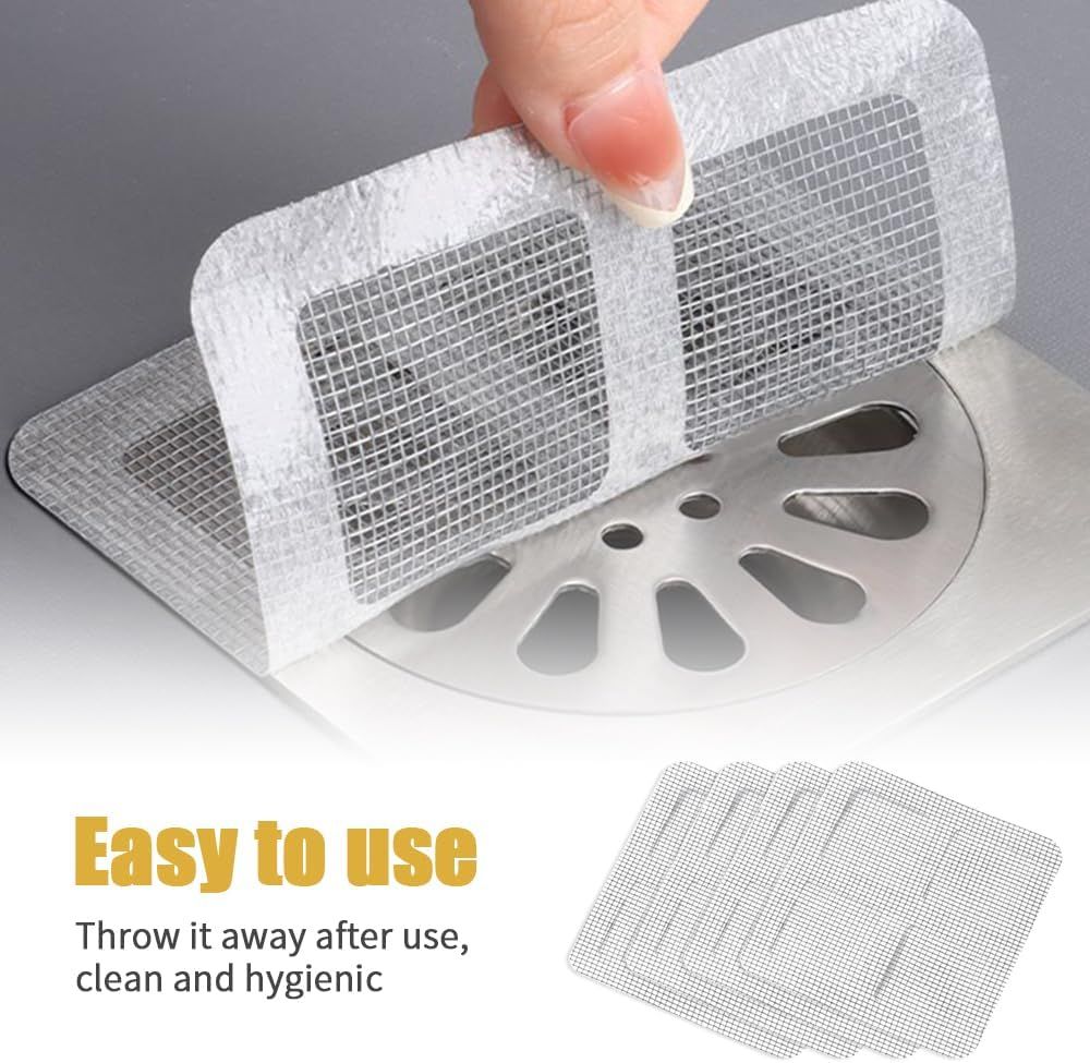 Disposable Shower Drain Hair Catcher, Disposable Hair Drain Stickers Drain Mesh Cover Bathroom Shower Drain Protector for Bathroom Laundry Kitchen Sink for Human and pet Hair 30