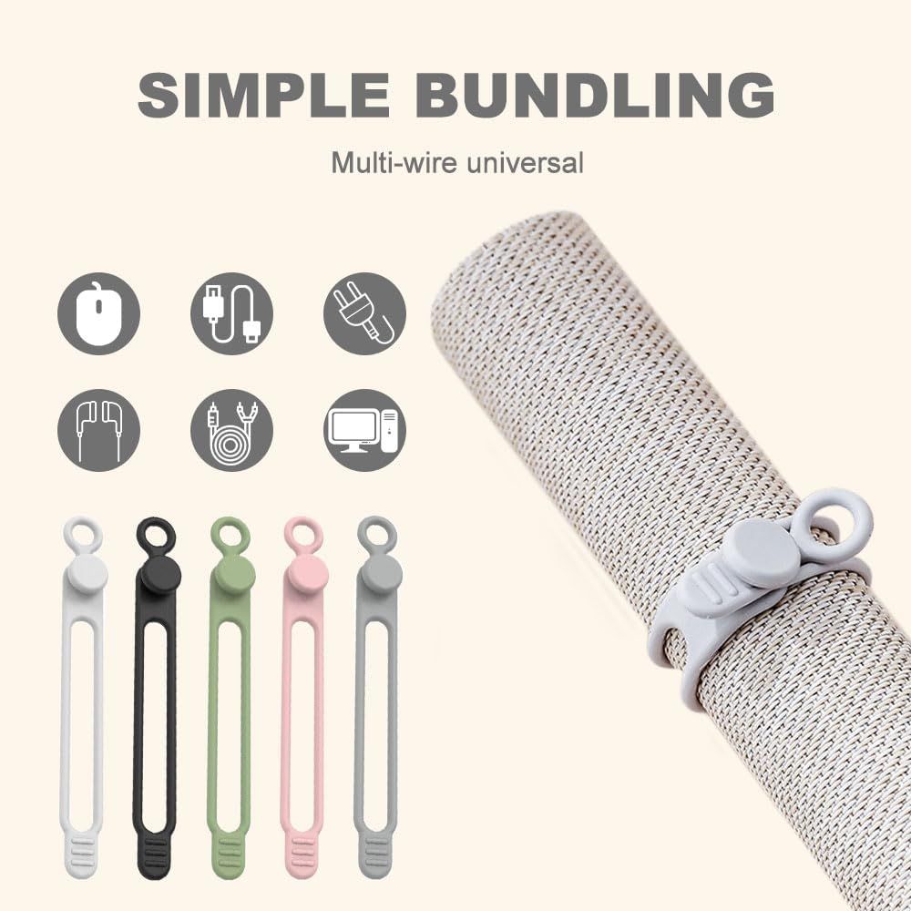 Data Cable Organizer, 2025 New Silicone Cable Ties Reusable Cable Management Organizer for Bundling and Fastening Cable Cords Wires 20