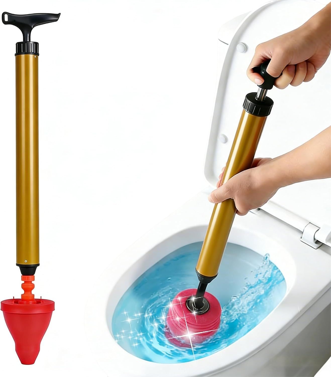 Multipurpose Household High Pressure Toilet Plunger, 2026 Upgraded Powerful Air Drain Unclogger Heavy Duty Plunger Auger Clog Remover Tool for Toilet Bathroom Drains 1 Pc