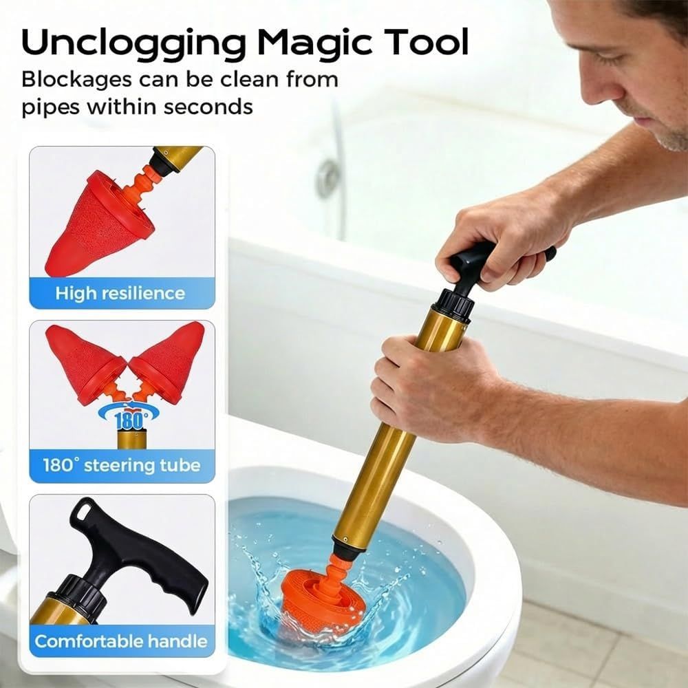 Multipurpose Household High Pressure Toilet Plunger, 2026 Upgraded Powerful Air Drain Unclogger Heavy Duty Plunger Auger Clog Remover Tool for Toilet Bathroom Drains 1 Pc