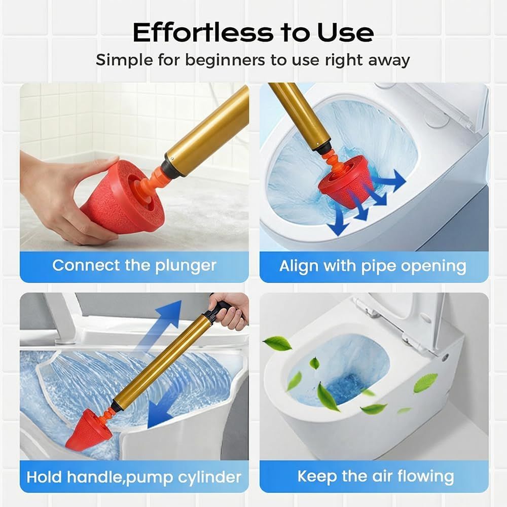 Multipurpose Household High Pressure Toilet Plunger, 2026 Upgraded Powerful Air Drain Unclogger Heavy Duty Plunger Auger Clog Remover Tool for Toilet Bathroom Drains 1 Pc