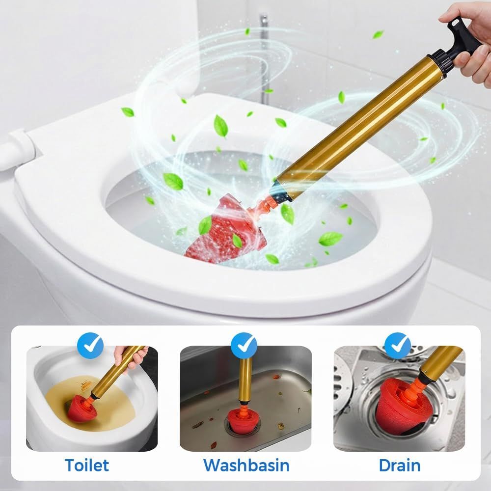 Multipurpose Household High Pressure Toilet Plunger, 2026 Upgraded Powerful Air Drain Unclogger Heavy Duty Plunger Auger Clog Remover Tool for Toilet Bathroom Drains 1 Pc