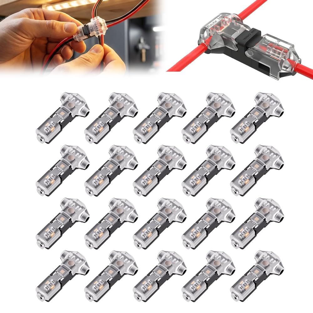Wire Plug in Connector with Locking Buckle, 2026 New Low Voltage Wire Connectors Quick Solderless T Tap Connector No Wire Stripping 3 Way 2-Pin for 18-22 AWG Wires 20, 1 Pin