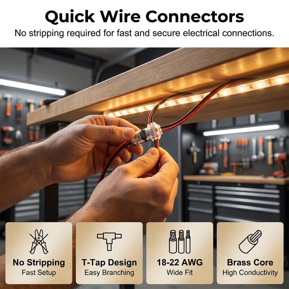 Wire Plug in Connector with Locking Buckle, 2026 New Low Voltage Wire Connectors Quick Solderless T Tap Connector No Wire Stripping 3 Way 2-Pin for 18-22 AWG Wires 20, 1 Pin