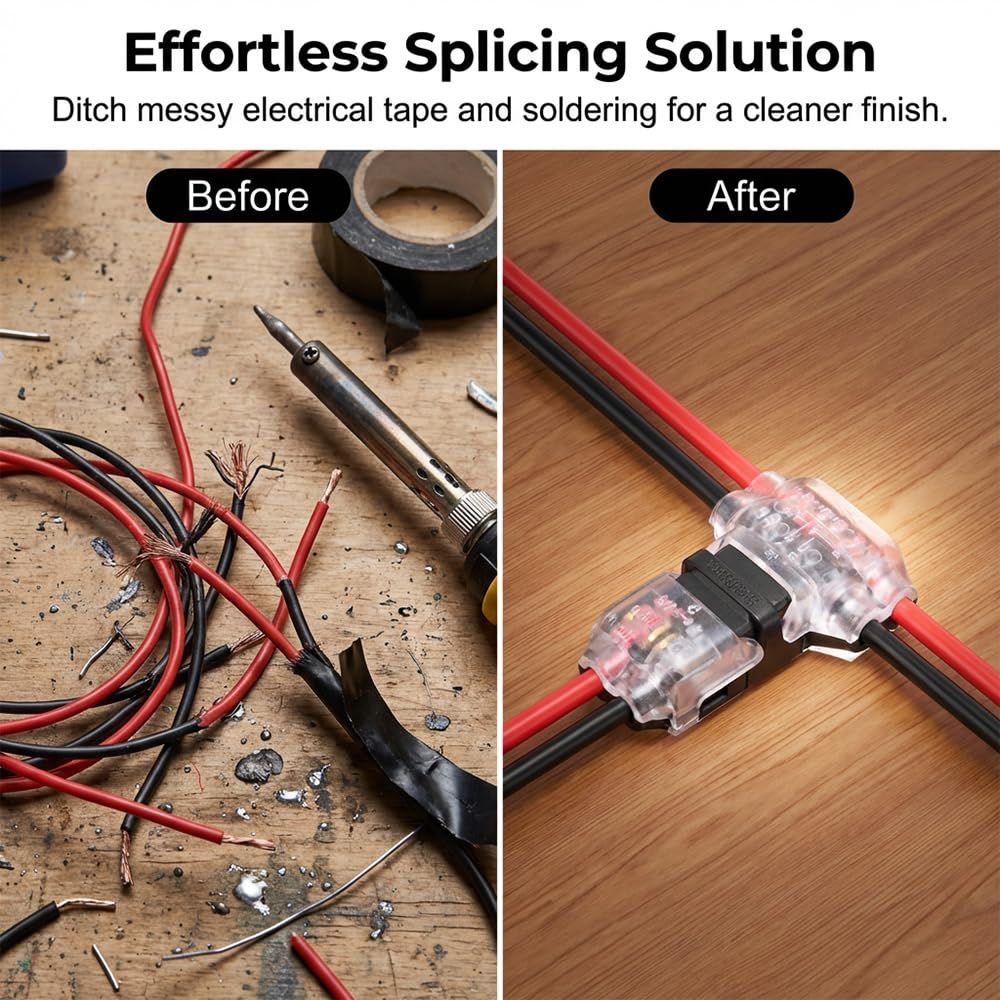 Wire Plug in Connector with Locking Buckle, 2026 New Low Voltage Wire Connectors Quick Solderless T Tap Connector No Wire Stripping 3 Way 2-Pin for 18-22 AWG Wires 20, 1 Pin