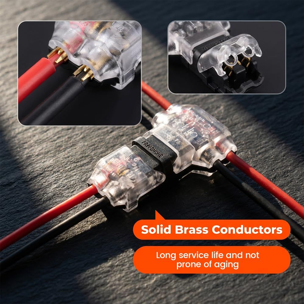 Wire Plug in Connector with Locking Buckle, 2026 New Low Voltage Wire Connectors Quick Solderless T Tap Connector No Wire Stripping 3 Way 2-Pin for 18-22 AWG Wires 20, 1 Pin