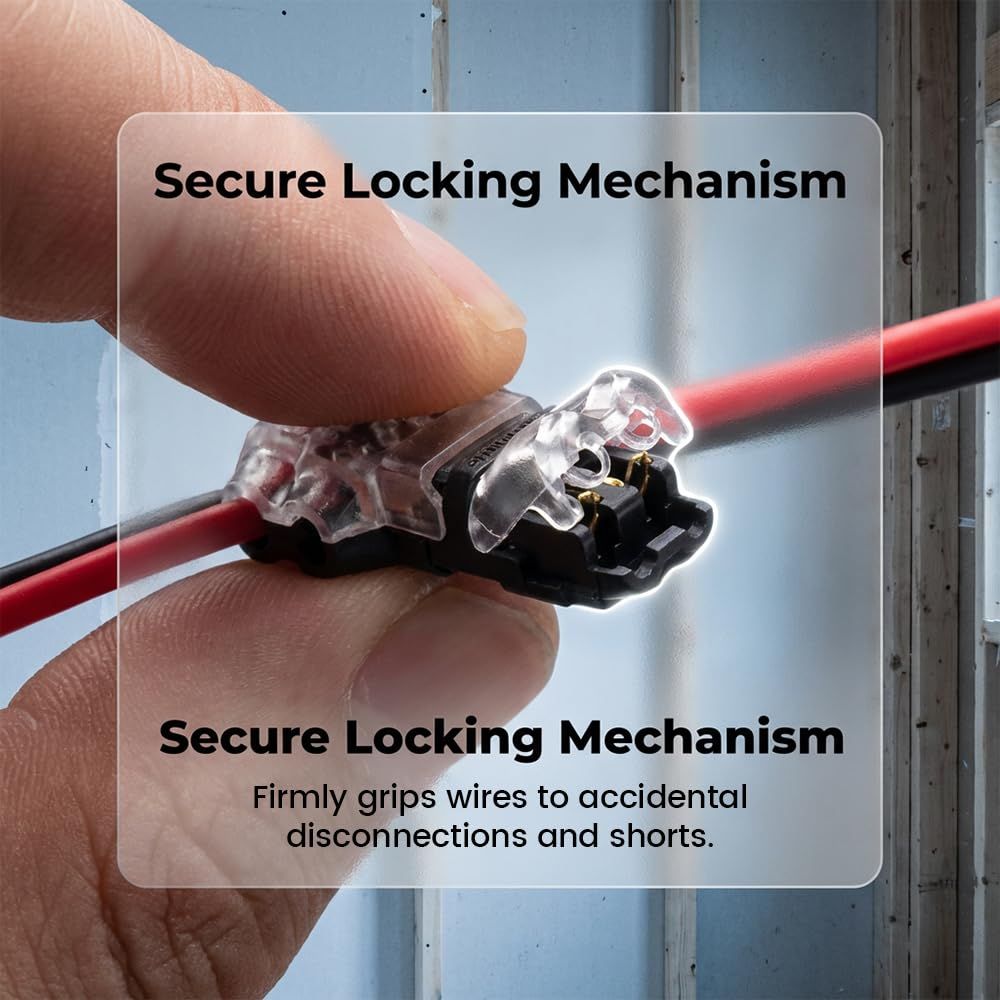 Wire Plug in Connector with Locking Buckle, 2026 New Low Voltage Wire Connectors Quick Solderless T Tap Connector No Wire Stripping 3 Way 2-Pin for 18-22 AWG Wires 20, 1 Pin