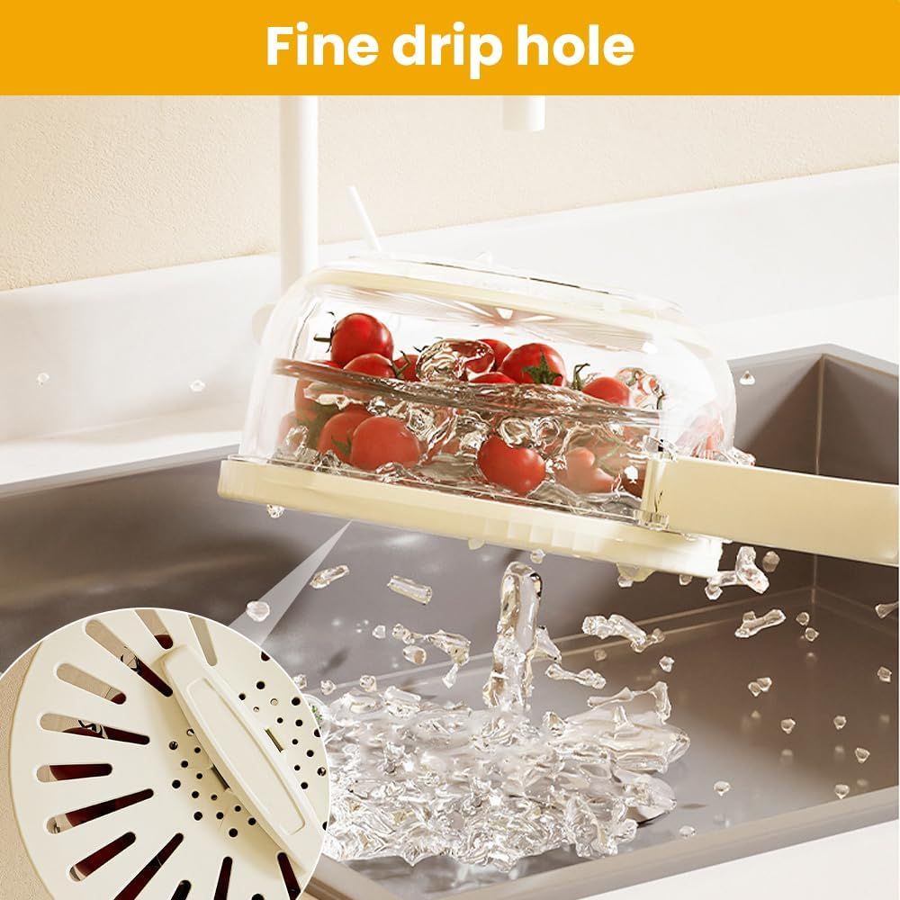 2-in-1 Draining and Preservation Basket, 2026 Upgraded Multifunctional Fruit and Vegetable Washing Bowl with Handle Fruit Strainer Container with Lid for Kitchen, Fridge, Picnic, Camping Brown