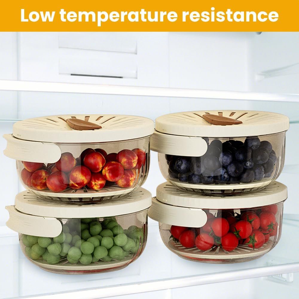 2-in-1 Draining and Preservation Basket, 2026 Upgraded Multifunctional Fruit and Vegetable Washing Bowl with Handle Fruit Strainer Container with Lid for Kitchen, Fridge, Picnic, Camping Brown