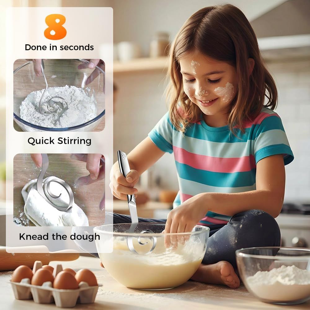 Seamless Dough Whisk, 2026 New 430 Stainless Steel Dutch Bread Dough Whisk Tool for Sourdough Bread Baking, Whisking, Pizza, Pastry, Cake Batter, Biscuits 1