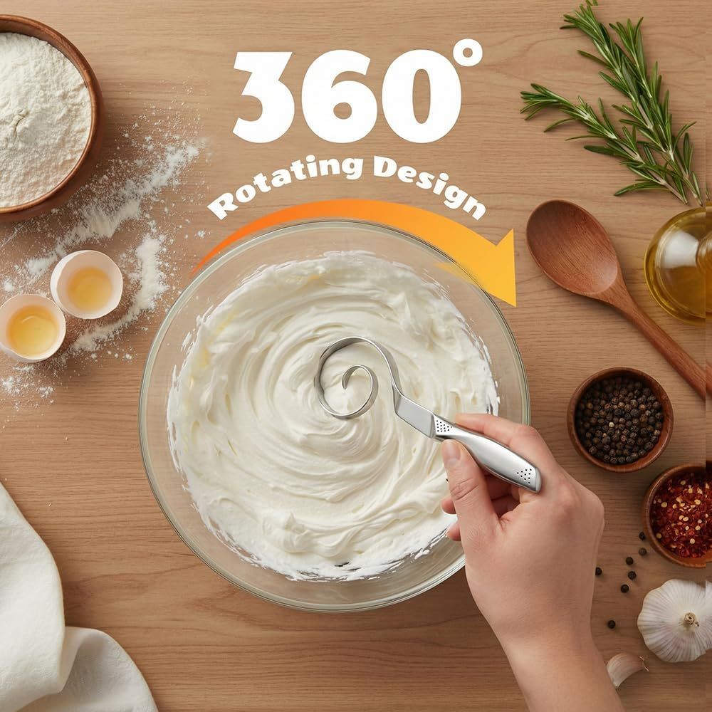Seamless Dough Whisk, 2026 New 430 Stainless Steel Dutch Bread Dough Whisk Tool for Sourdough Bread Baking, Whisking, Pizza, Pastry, Cake Batter, Biscuits 1