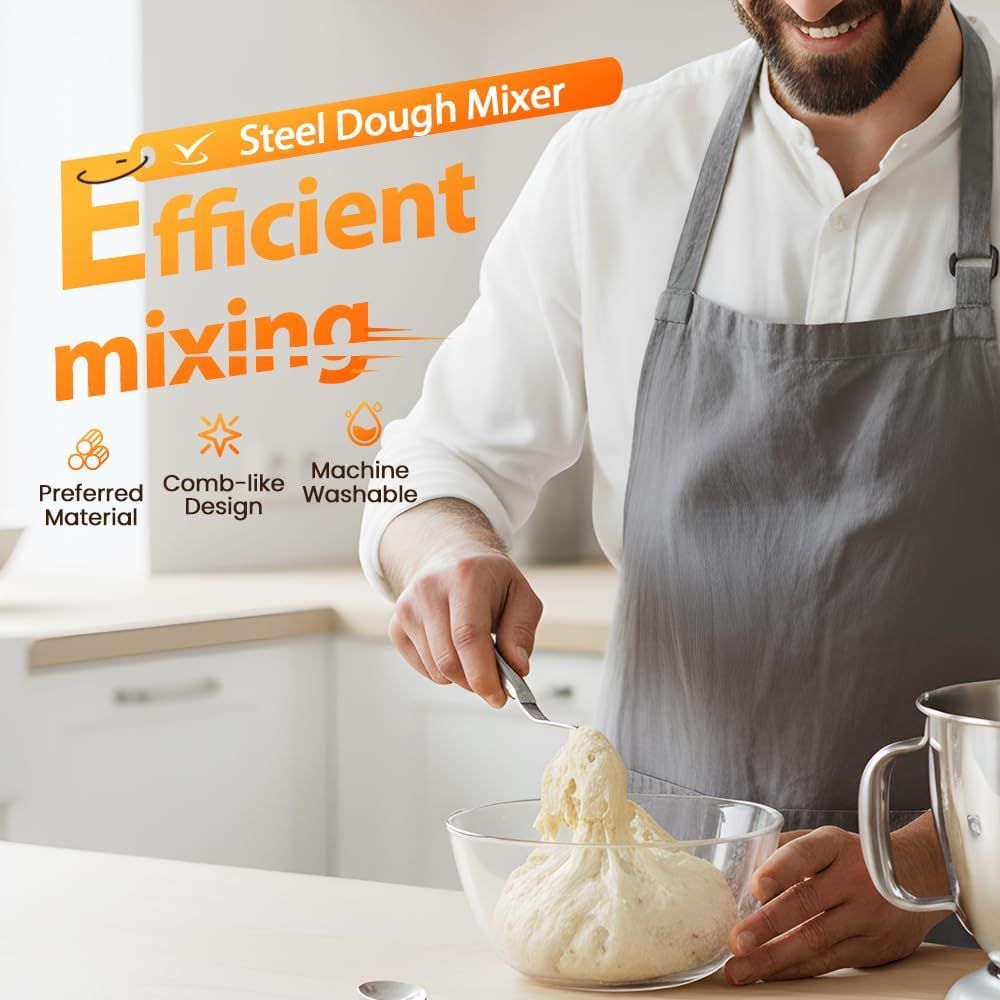 Seamless Dough Whisk, 2026 New 430 Stainless Steel Dutch Bread Dough Whisk Tool for Sourdough Bread Baking, Whisking, Pizza, Pastry, Cake Batter, Biscuits 1