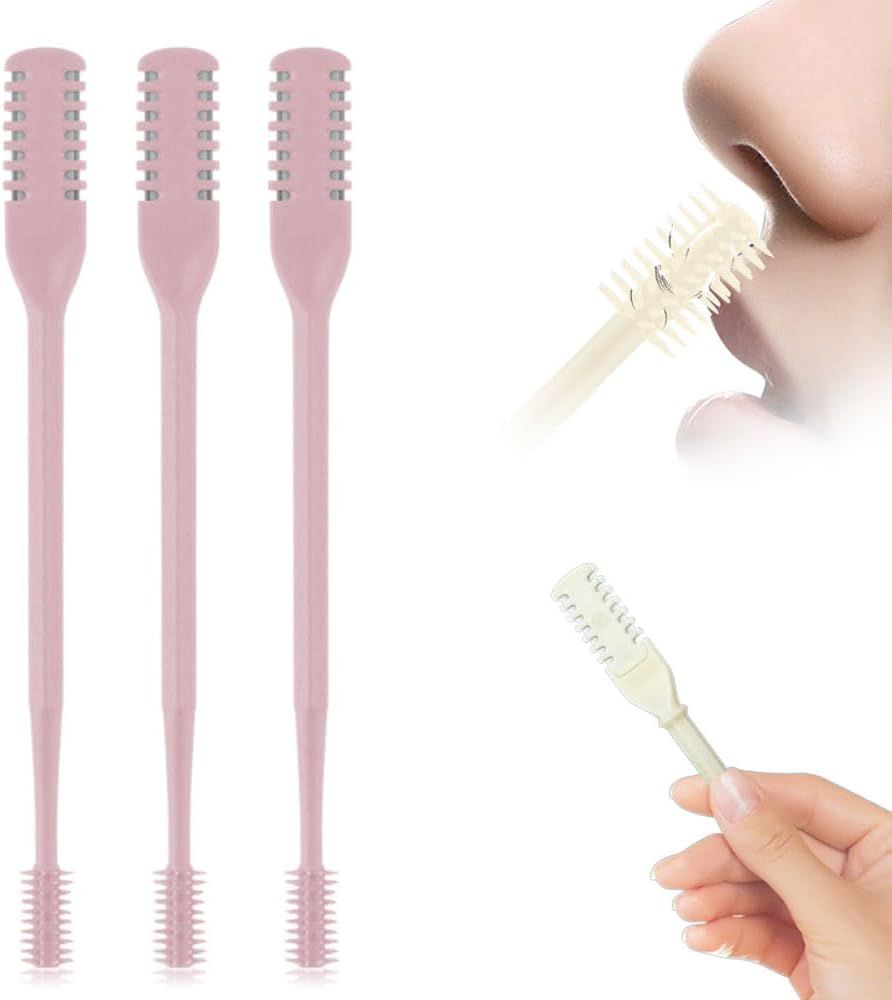 Nasal Hair Cutter, 2024 New Double Sided Nose Hair Knife Manual Nose Trimmer, 360 Rotating Nasal Razor Cutter with Ear Picker for Women and Men Pink 3Pcs