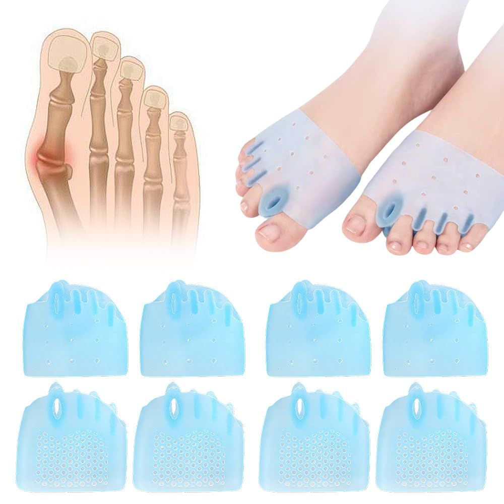 Silicone Toe Separator, 4 Pairs Gel Toe Separators Ball of Foot Cushions Toes Spreaders for Feet for Overlapping Toes, Hammer Toe Crooked Toes for Men & Women Blue