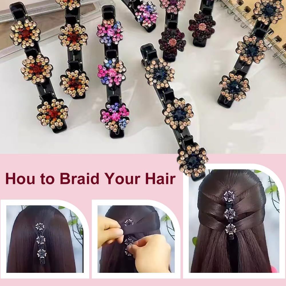 4 Pcs Sparkling Crystal Stone Braided Hair Clips for Women and Girls, 2026 New Hair Braid Clips Easily Braided Hair Bands, Shiny Rhinestone Hair Clip Duckbill Hairpin Flower