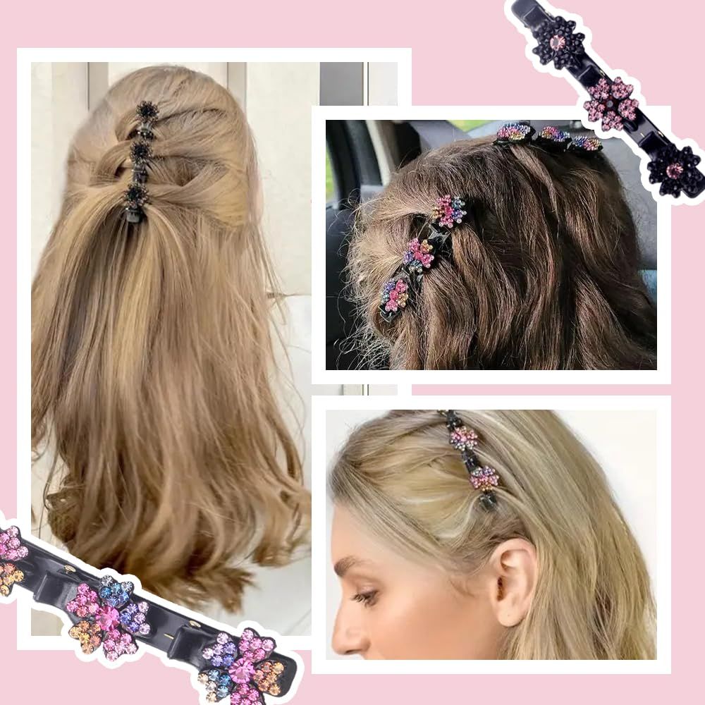 4 Pcs Sparkling Crystal Stone Braided Hair Clips for Women and Girls, 2026 New Hair Braid Clips Easily Braided Hair Bands, Shiny Rhinestone Hair Clip Duckbill Hairpin Flower