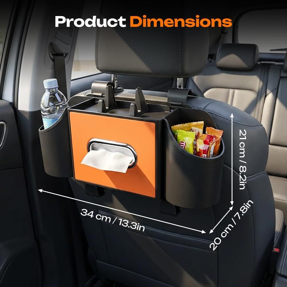 4-in-1 Car Backseat Organizer with Cup Holder, 2026 Upgraded Multifunctional Car Back Seat Organizer with Tissue Box, Trash Bin & Hooks for Hold Phones, Snacks, Drinks, and Handbags Black