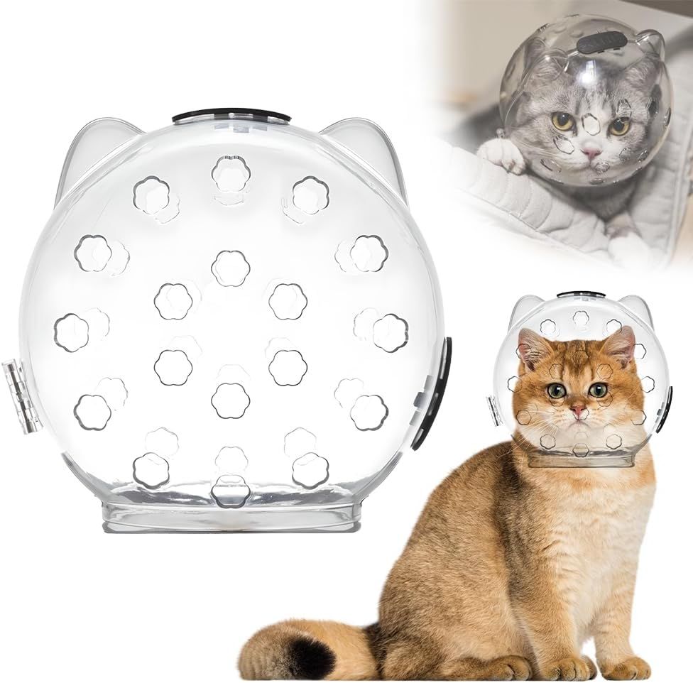 Cat Grooming Mask with Anti-Bite, 2025 New Cat Muzzle for Grooming Mouth Cover Breathable Hood, Transparent Cats Astronaut Helmet for Bath Nail Trimming S