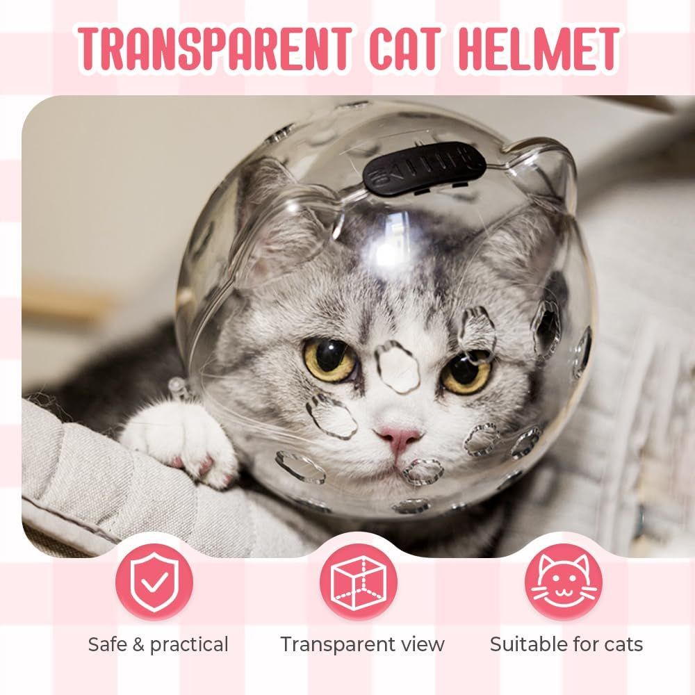 Cat Grooming Mask with Anti-Bite, 2025 New Cat Muzzle for Grooming Mouth Cover Breathable Hood, Transparent Cats Astronaut Helmet for Bath Nail Trimming S