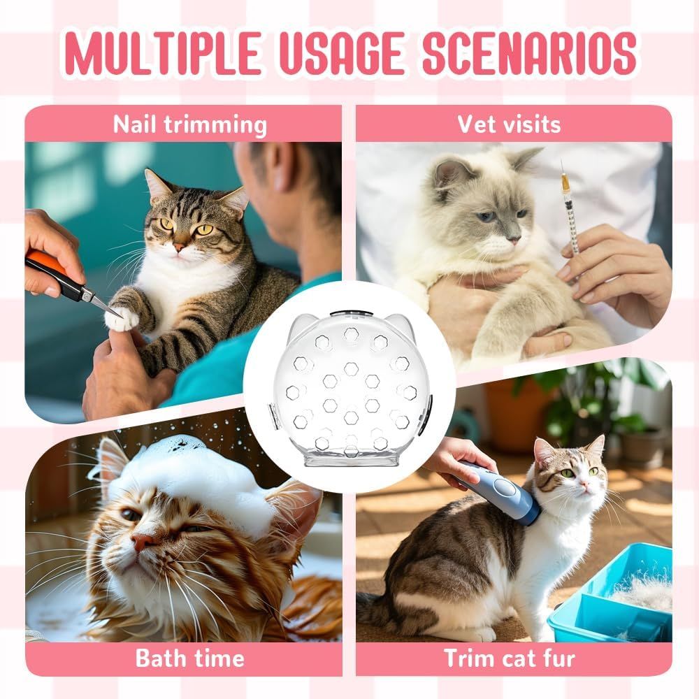 Cat Grooming Mask with Anti-Bite, 2025 New Cat Muzzle for Grooming Mouth Cover Breathable Hood, Transparent Cats Astronaut Helmet for Bath Nail Trimming S