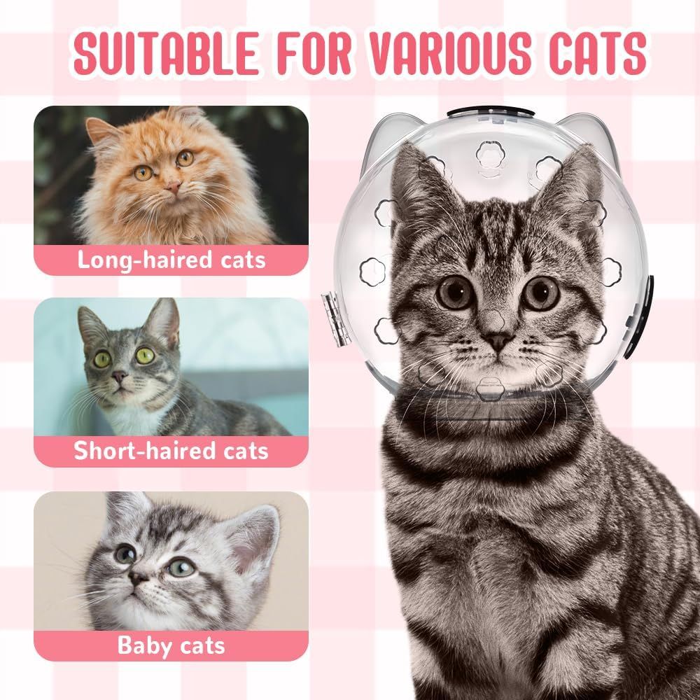 Cat Grooming Mask with Anti-Bite, 2025 New Cat Muzzle for Grooming Mouth Cover Breathable Hood, Transparent Cats Astronaut Helmet for Bath Nail Trimming S