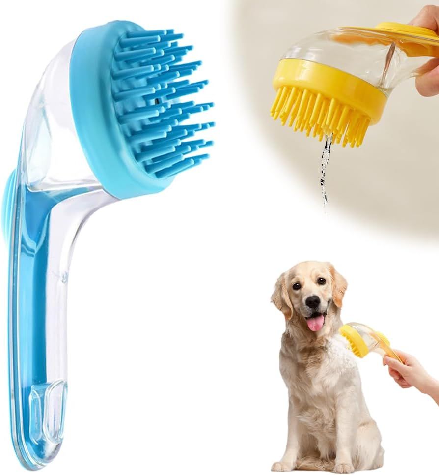 Pet Bath Brush with Shampoo Dispenser, 2025 New Dog Bath Brush Soft Silicone Bristle for Bathing Pets Grooming Massage Brush Blue