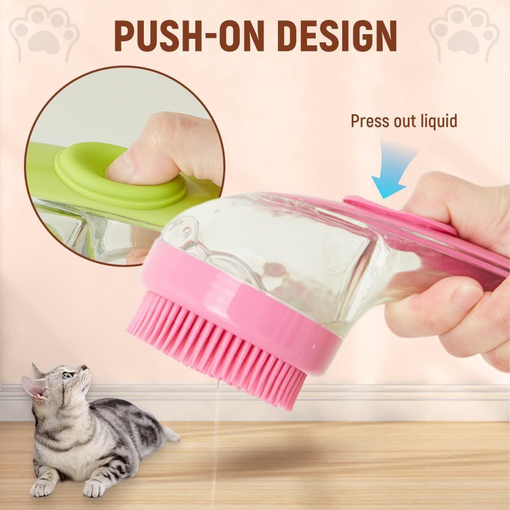Pet Bath Brush with Shampoo Dispenser, 2025 New Dog Bath Brush Soft Silicone Bristle for Bathing Pets Grooming Massage Brush Blue