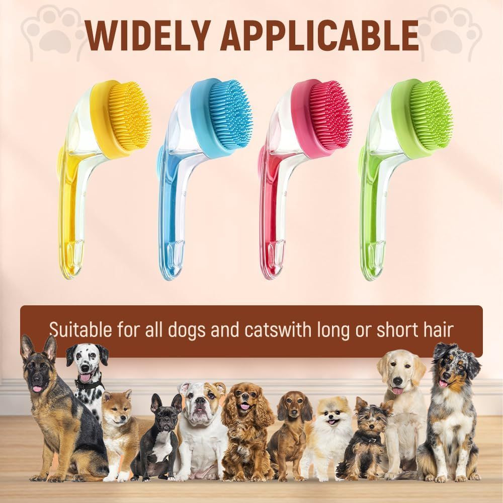 Pet Bath Brush with Shampoo Dispenser, 2025 New Dog Bath Brush Soft Silicone Bristle for Bathing Pets Grooming Massage Brush Blue